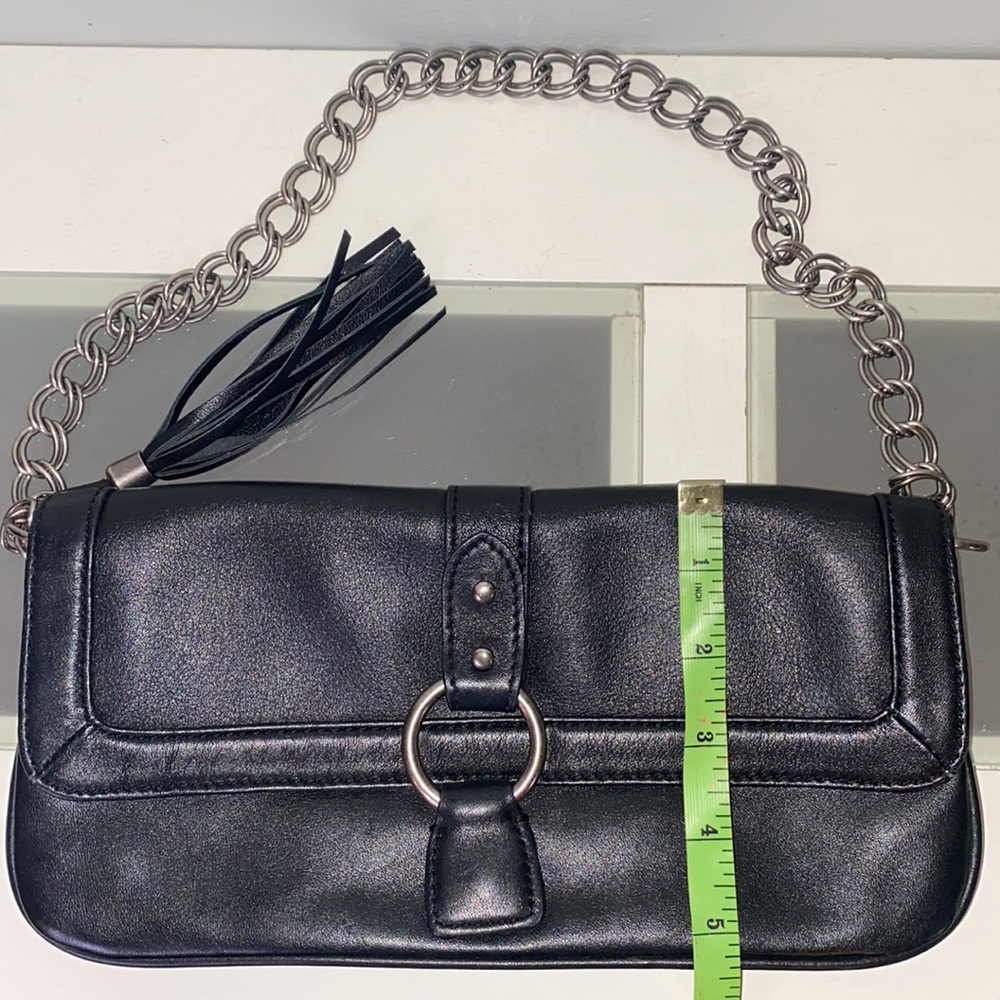 Express Black Genuine Leather Chain Tassel Shoulder Purse - Picture 14 of 15